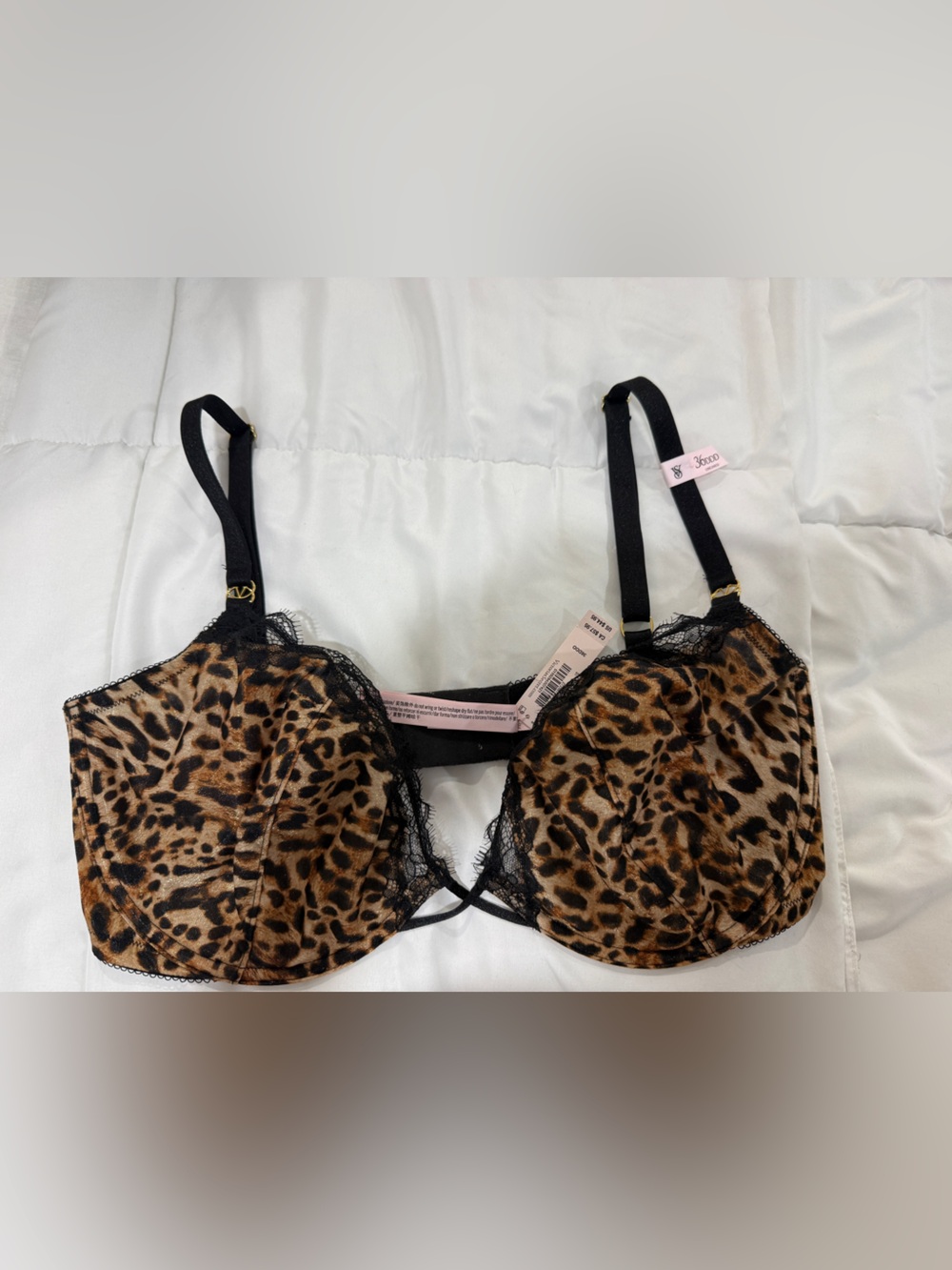 Victoria’s Second Leopard Print Lace Underwire Bra - leaopard print Black & Brow